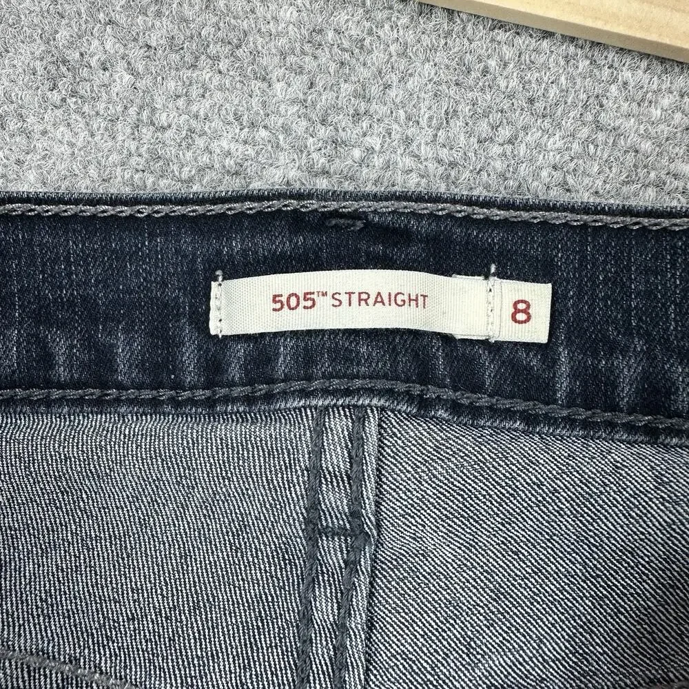 Levis 505 Straight Leg Jeans Womens Size 8 Dark Wash Denim Mid Rise Stretch